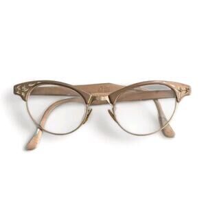 Vtg Artcraft Gold Filled Cat Eye Glasses Women Frames 12k Aluminum 1950s Copper